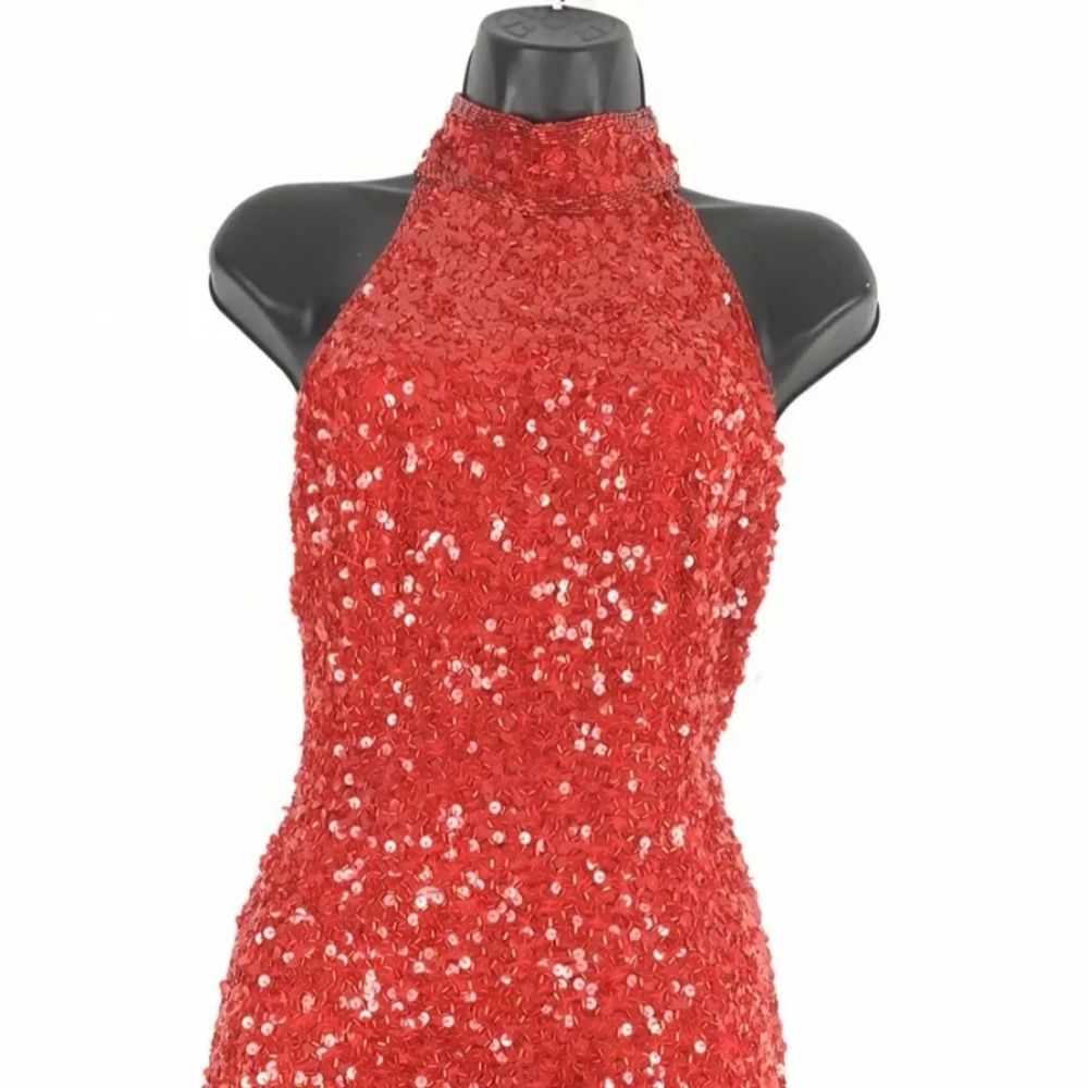 SOLD Vintage Red Oleg Cassini Black Tie Dress - Picture 7 of 8